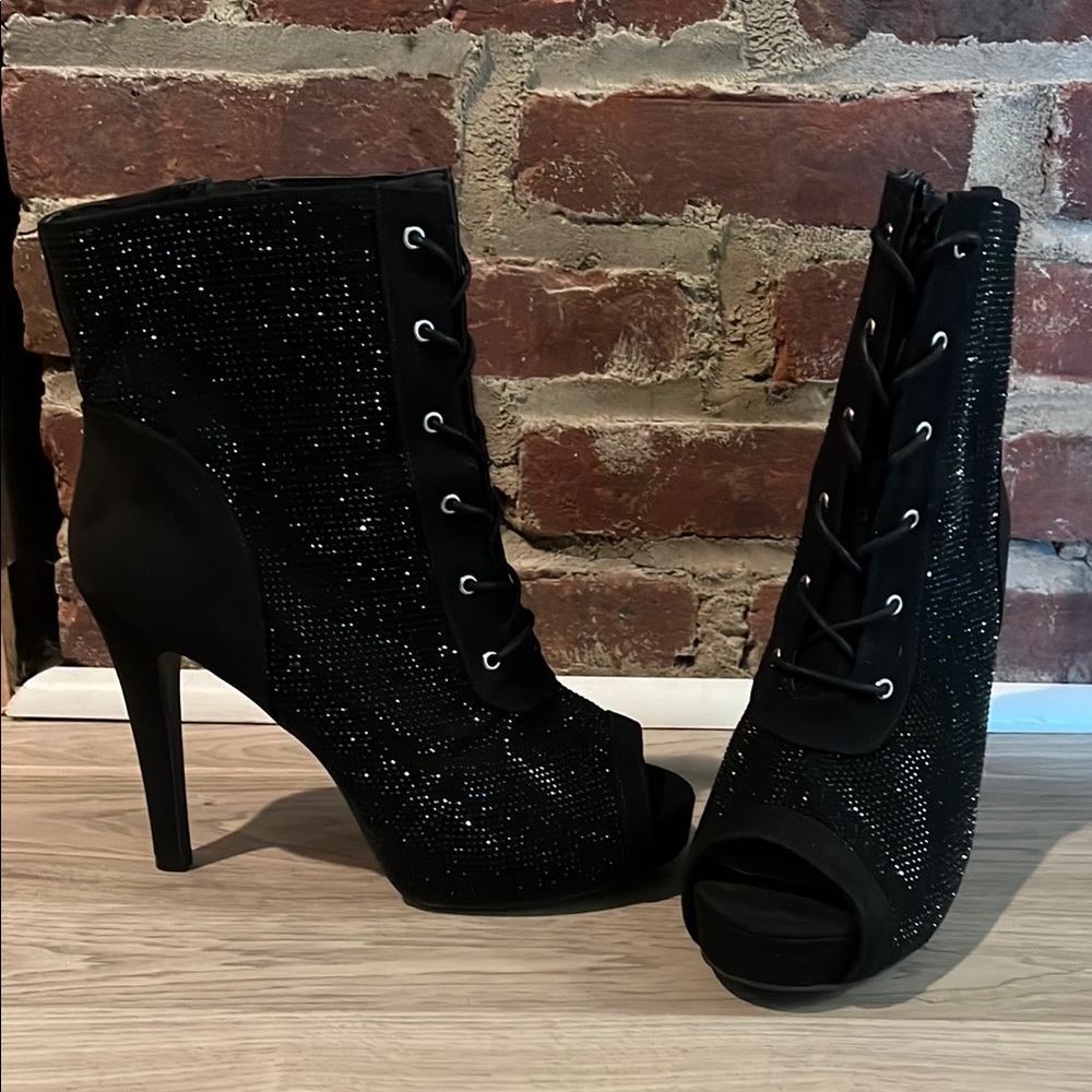 Elegant Black Peep-Toe Ankle Boots